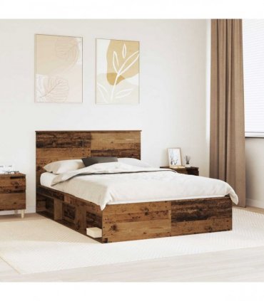 vidaXL Bed Frame with Drawer Old Wood 150 x 200 cm Solid Pine Wood