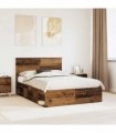 vidaXL Bed Frame with Drawer Old Wood 150 x 200 cm Solid Pine Wood