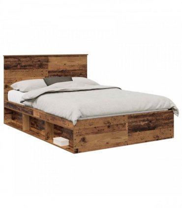 vidaXL Bed Frame with Drawer Old Wood 150 x 200 cm Solid Pine Wood
