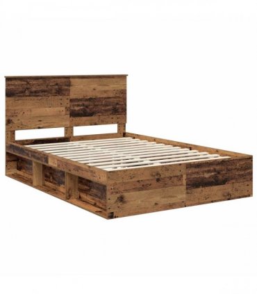 vidaXL Bed Frame with Drawer Old Wood 150 x 200 cm Solid Pine Wood