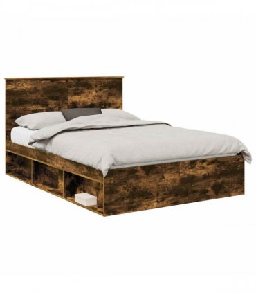 vidaXL Bed Frame Smoked Oak 140 x 200 cm Solid Pine Wood