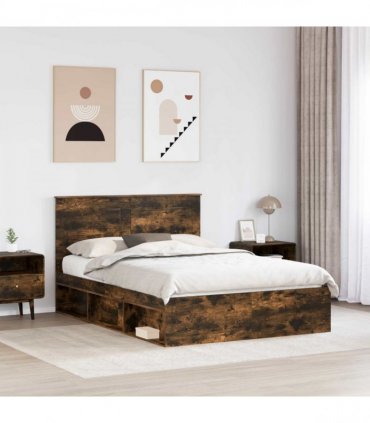 vidaXL Bed Frame Smoked Oak 140 x 200 cm Solid Pine Wood