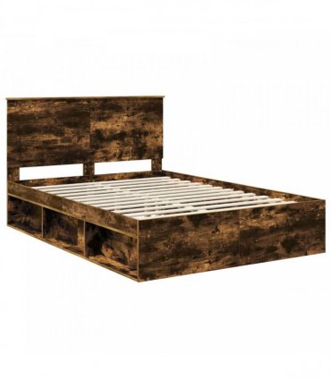 vidaXL Bed Frame Smoked Oak 140 x 200 cm Solid Pine Wood