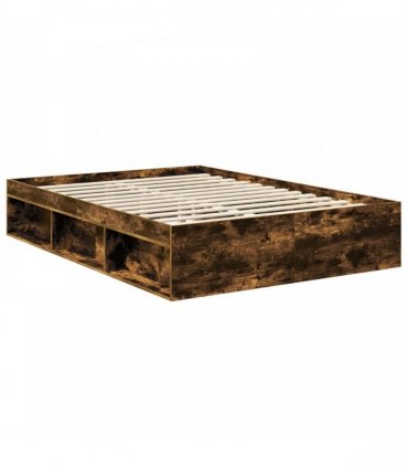 vidaXL Bed Frame Smoked Oak 140 x 200 cm Solid Pine Wood