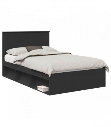 vidaXL Bed Frame with Drawer Plain Black 135 x 190 cm Solid Pine Wood