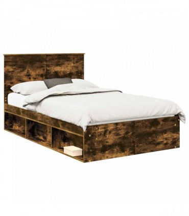 vidaXL Bed Frame Smoked Oak 135 x 190 cm Engineered Wood