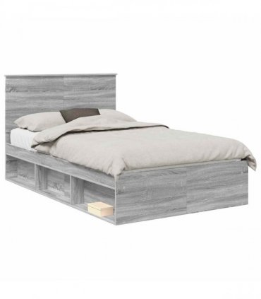 vidaXL Bed Frame Grey Sonoma 135 x 190 cm Solid Pine Wood