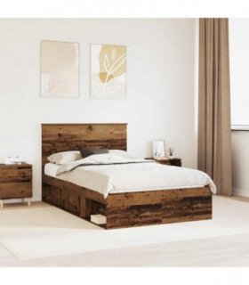 vidaXL Bed Frame with Drawer Old Wood 135 x 190 cm Solid Pine Wood