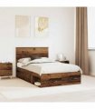 vidaXL Bed Frame with Drawer Old Wood 135 x 190 cm Solid Pine Wood