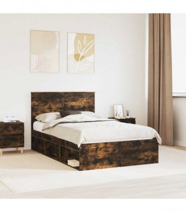 vidaXL Bed Frame with Drawer Smoked Oak 120 x 190 cm Solid Pine Wood
