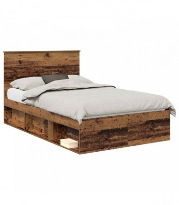 vidaXL Bed Frame with Headboard Old Wood 120 x 190 cm Solid Pine Wood