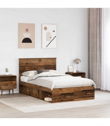 vidaXL Bed Frame with Headboard Old Wood 120 x 190 cm Solid Pine Wood
