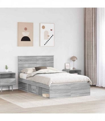 vidaXL Bed Frame Grey Sonoma 120 x 200 cm Solid Pine Wood