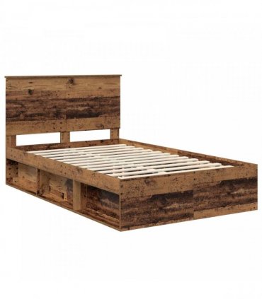 vidaXL Bed Frame with Headboard Old Wood 120 x 200 cm Solid Pine Wood