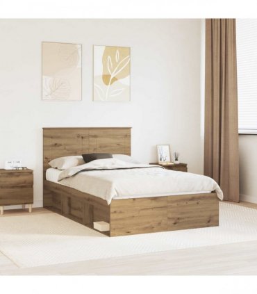 vidaXL Bed Frame Artisian Oak 120 x 200 cm Solid Pine Wood