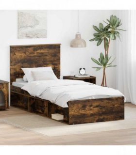 vidaXL Bed Frame with Drawer Smoked Oak 100 x 200 cm Solid Pine Wood