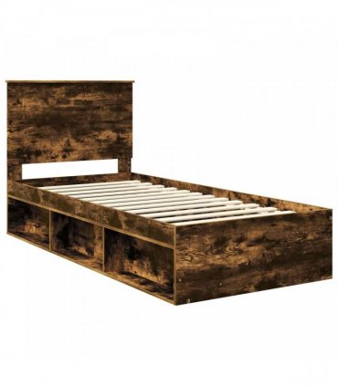vidaXL Bed Frame with Drawer Smoked Oak 100 x 200 cm Solid Pine Wood