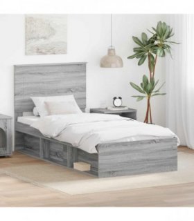 vidaXL Bed Frame Grey Sonoma 100 x 200 cm Solid Pine Wood