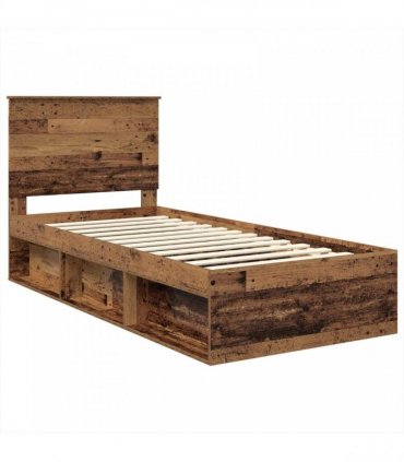 vidaXL Bed Frame with Headboard Old Wood 100 x 200 cm Solid Pine Wood