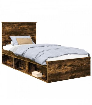 vidaXL Bed Frame with Headboard Smoked Oak 90 x 190 cm Solid Pine Wood