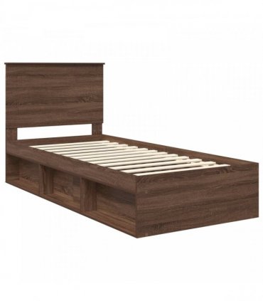 vidaXL Bed Frame with Headboard Brown Oak 90 x 190 cm Solid Pine Wood