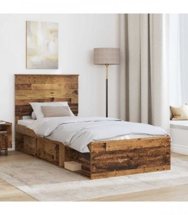 vidaXL Bed Frame with Headboard Old Wood 90 x 190 cm Solid Pine Wood