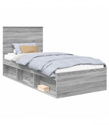 vidaXL Bed Frame Grey Sonoma 90 x 200 cm Solid Pine Wood