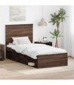 vidaXL Bed Frame with Headboard Brown Oak 90 x 200 cm Solid Pine Wood