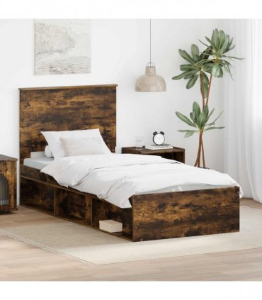 vidaXL Bed Frame with Headboard Smoked Oak 75 x 190 cm Solid Pine Wood