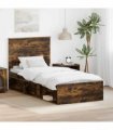 vidaXL Bed Frame with Headboard Smoked Oak 75 x 190 cm Solid Pine Wood