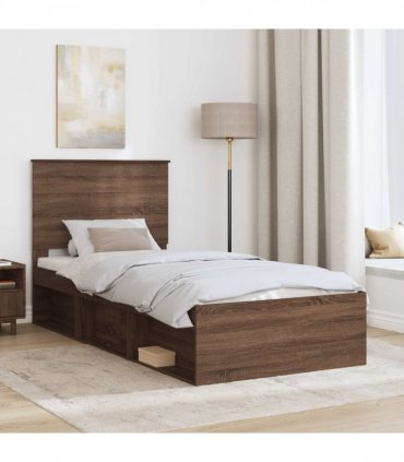 vidaXL Bed Frame with Headboard Brown Oak 75 x 190 cm Solid Pine Wood