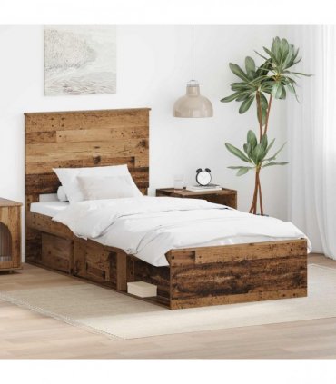 vidaXL Bed Frame with Headboard Old Wood 75 x 190 cm Solid Pine Wood
