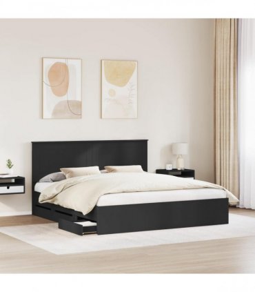 vidaXL Bed Frame with Drawer Black 200 x 200 cm Engineer Wood