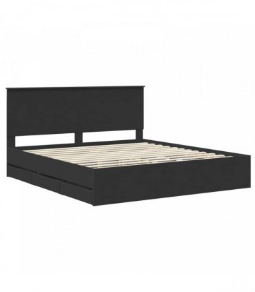 vidaXL Bed Frame with Drawer Black 200 x 200 cm Engineer Wood