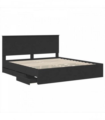vidaXL Bed Frame with Drawer Black 200 x 200 cm Engineer Wood
