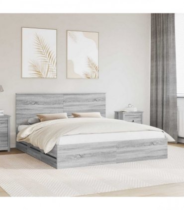 vidaXL Bed Frame with Drawer Grey Sonoma 200 x 200 cm Engineer Wood