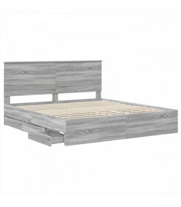 vidaXL Bed Frame with Drawer Grey Sonoma 200 x 200 cm Engineer Wood