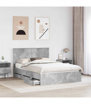 vidaXL Bed Frame with Drawer Concrete Grey 160 x 200 cm Engineer Wood