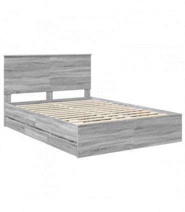 vidaXL Bed Frame with Drawer Grey Sonoma 160 x 200 cm Engineer Wood