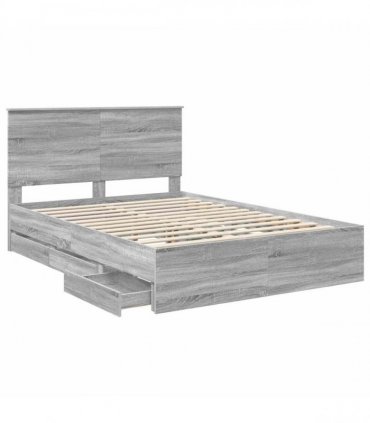 vidaXL Bed Frame with Drawer Grey Sonoma 160 x 200 cm Engineer Wood