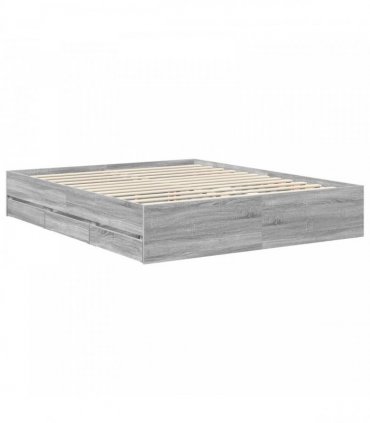vidaXL Bed Frame with Drawer Grey Sonoma 160 x 200 cm Engineer Wood