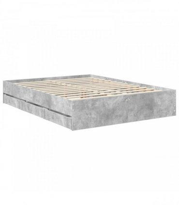 vidaXL Bed Frame with Drawer Concrete Grey 150 x 200 cm Engineer Wood