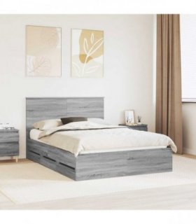 vidaXL Bed Frame with Drawer Grey Sonoma 150 x 200 cm Engineer Wood