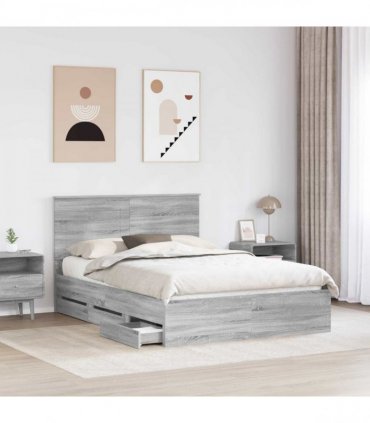 vidaXL Bed Frame with Drawer Grey Sonoma 150 x 200 cm Engineer Wood