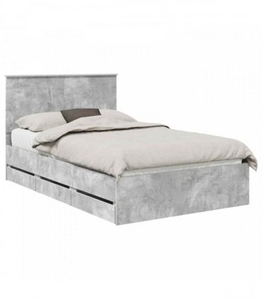 vidaXL Bed Frame with Drawer Concrete Grey 135 x 190 cm Engineer Wood