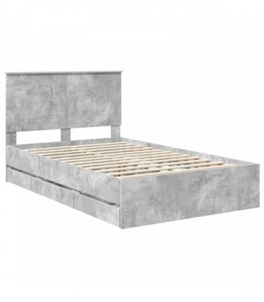 vidaXL Bed Frame with Drawer Concrete Grey 135 x 190 cm Engineer Wood