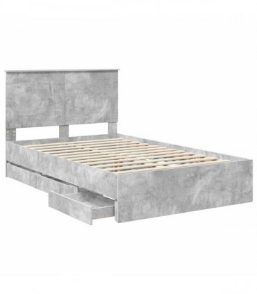 vidaXL Bed Frame with Drawer Concrete Grey 135 x 190 cm Engineer Wood