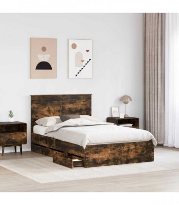 vidaXL Bed Frame with Drawer Smoked Oak 135 x 190 cm Engineer Wood