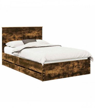 vidaXL Bed Frame with Drawer Smoked Oak 120 x 190 cm Engineer Wood