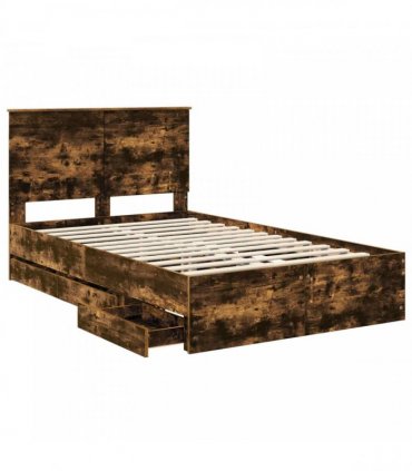 vidaXL Bed Frame with Drawer Smoked Oak 120 x 190 cm Engineer Wood